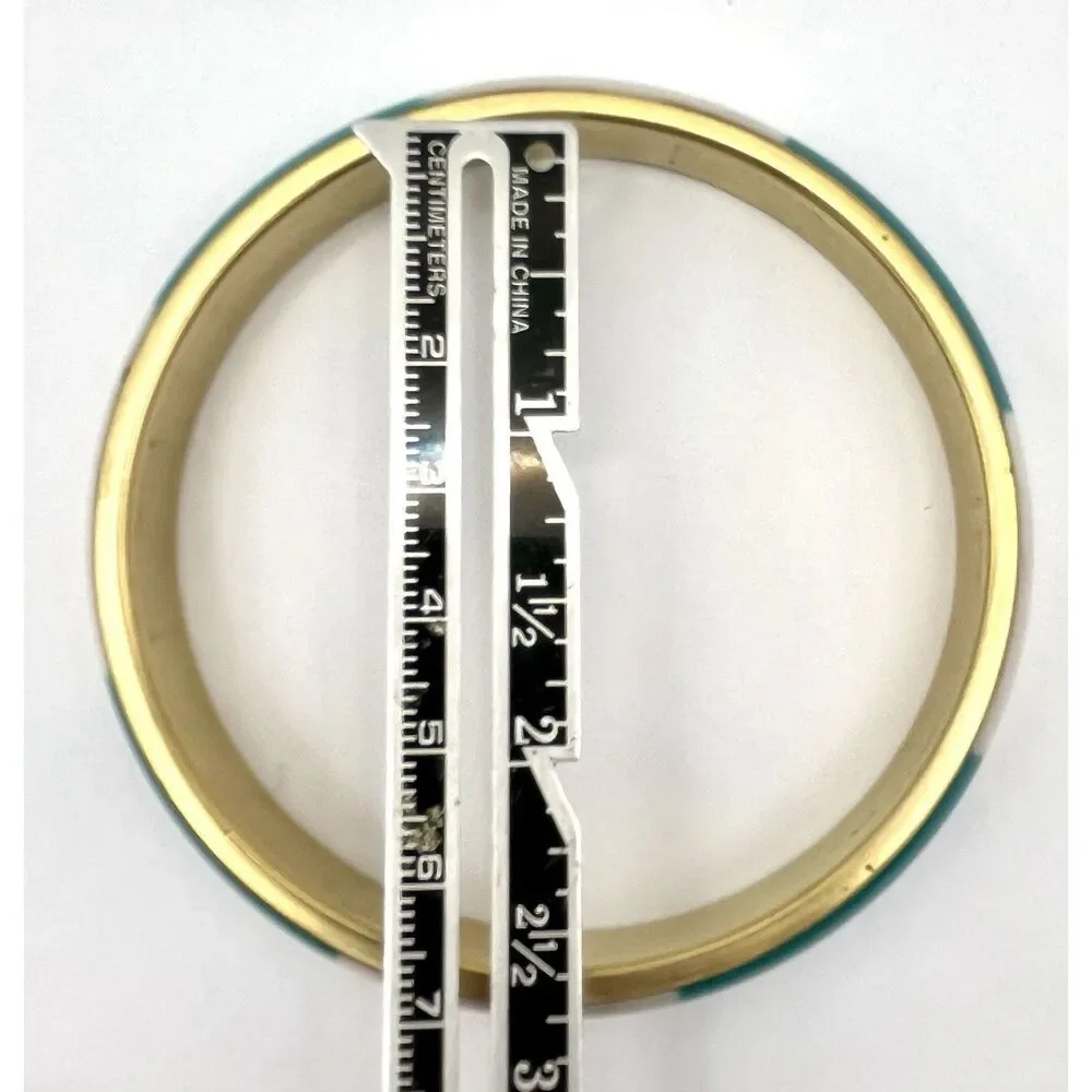 Set of 3 Bracelets Wooden Enamel Metal Aqua Teal Cream Gold Tone